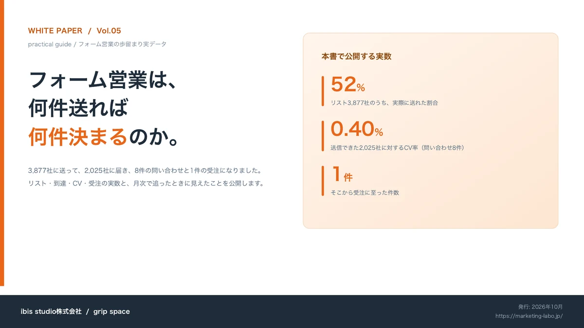 ホワイトペーパー Vol.05 フォーム営業の歩留まり実データの表紙
